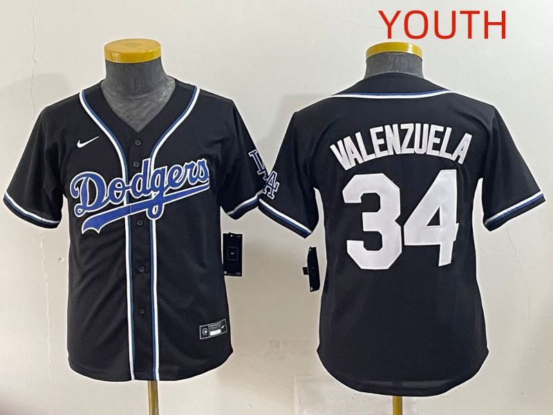 Youth 2025 Los Angeles Dodgers #34 Valenzuela Black Three generations Fashion Nike MLB Jersey style 1->youth mlb jersey->Youth Jersey